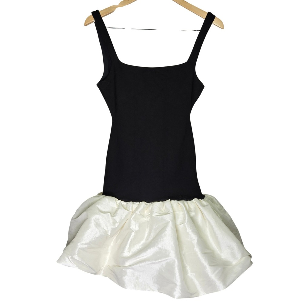 Delfi Collective Black Ivory Drop Waist Bubble Hem Mini Dress Size M Made in USA